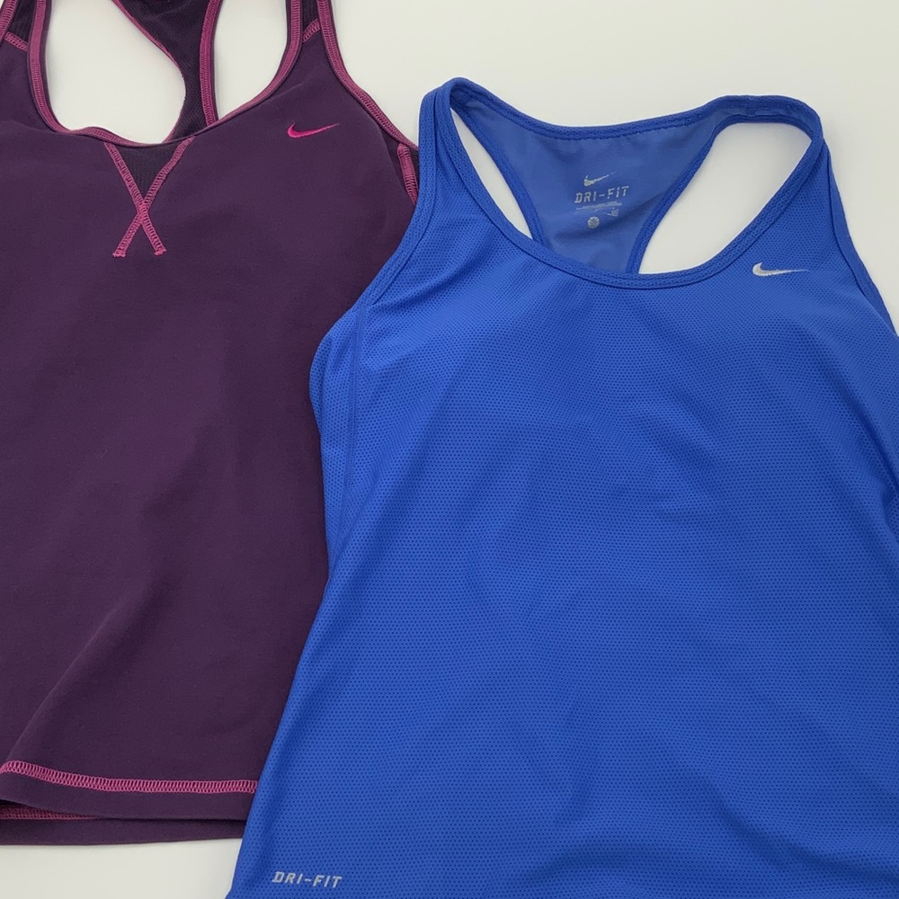 TWO Nike Dri-FIT Racerback Tanks - Royal Blue & Plum